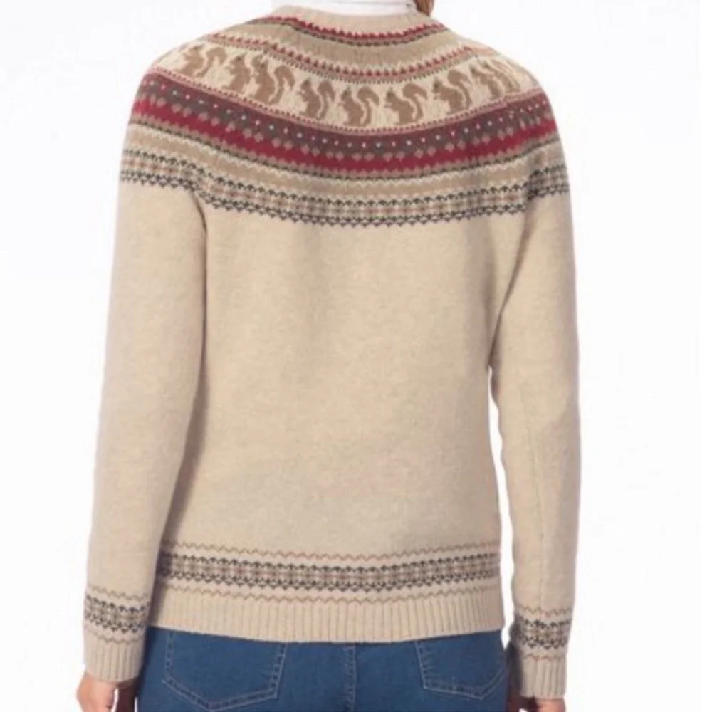 Appleseed’s Squirrel Fair Isle Wool Cardigan Sweater - Picture 6 of 17